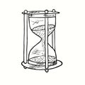Hand drawn hourglass, sandglass, sand timer, sand clock or egg timer. Ink black and white drawing. Royalty Free Stock Photo